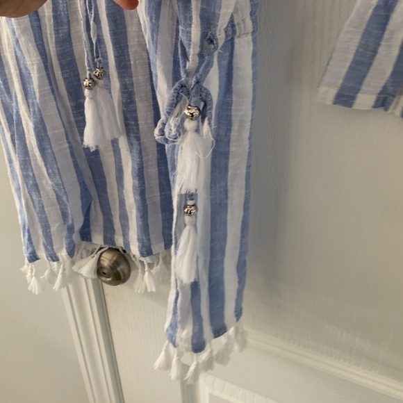 Blue‎ Island blue/white striped fringe cover up, M - Picture 4 of 11